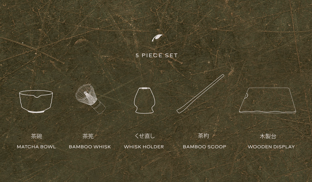 5 Piece Matcha Whisk Set with Wooden Display Board – Perfect for Smooth Frothy Matcha Preparation